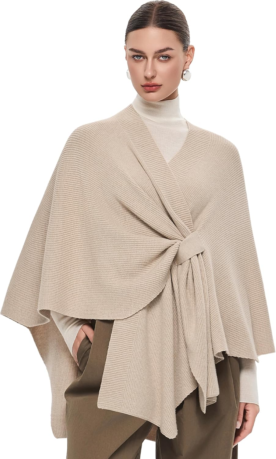 PULI Women's Elegant Shawl Wraps Soft Open Front Poncho Sweater