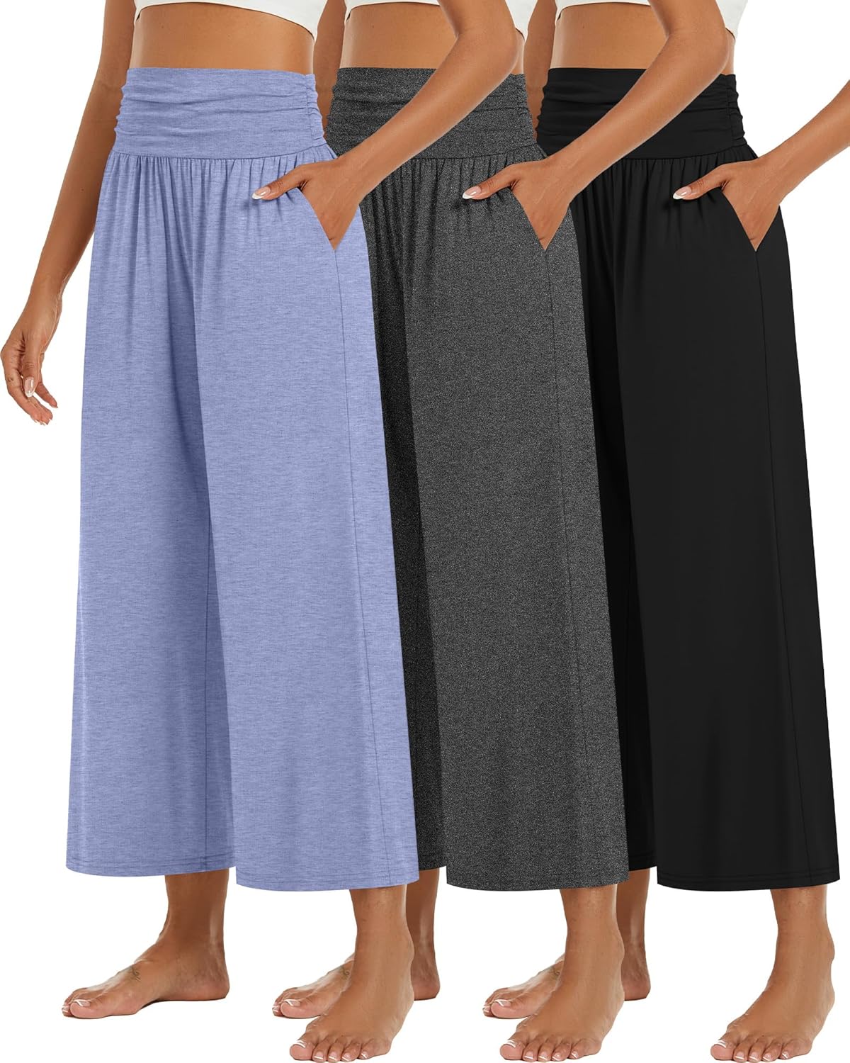 Wide Leg Cropped Pants for Women - Stylish High Waist Lounge