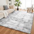 Fluffy Grey Area Rug 6x9 ft Plush Shaggy Carpet - Soft Tie-Dyed