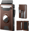 AirTag Wallet for Men Pop Up Card Case - Slim RFID Blocking Brown