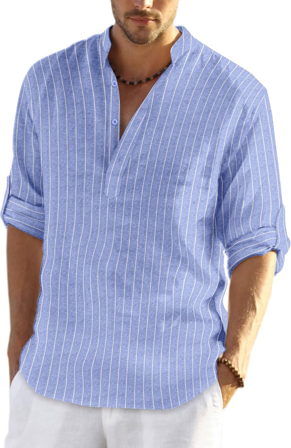 COOFANDY Men's Cotton Linen Henley T-Shirts for Casual Style