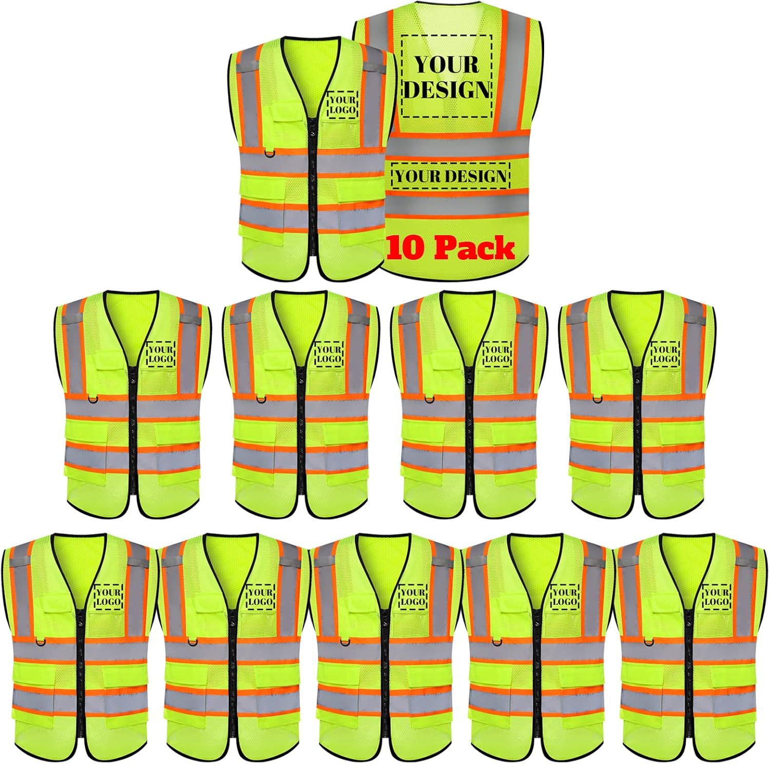 High Visibility Reflective Safety Vest with 5 Pockets for Work