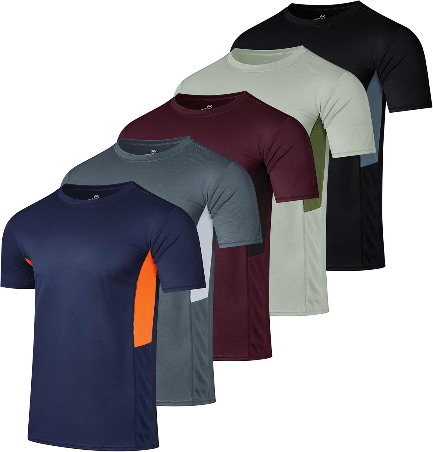 Real Essentials 5 Pack Mens Active Quick Dry Crew Neck T Shirts