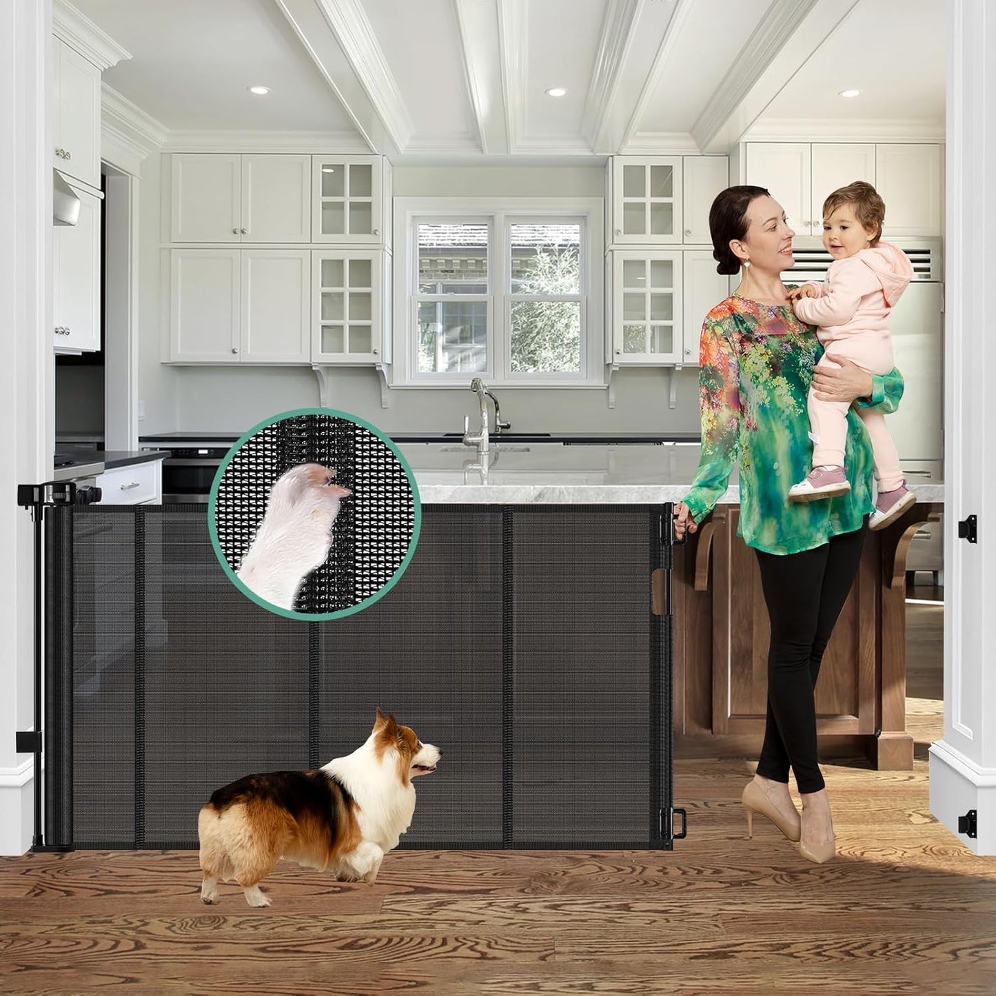 Reinforced 60 Inch Wide Retractable Baby Gates for Safety