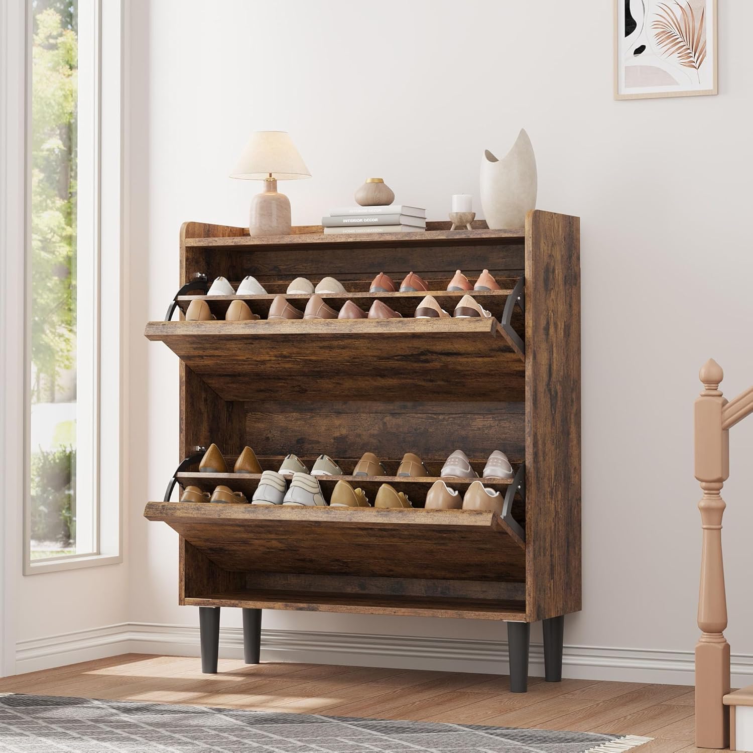 GarveeHome Shoe Cabinet with 2 Flip Drawers for Entryway