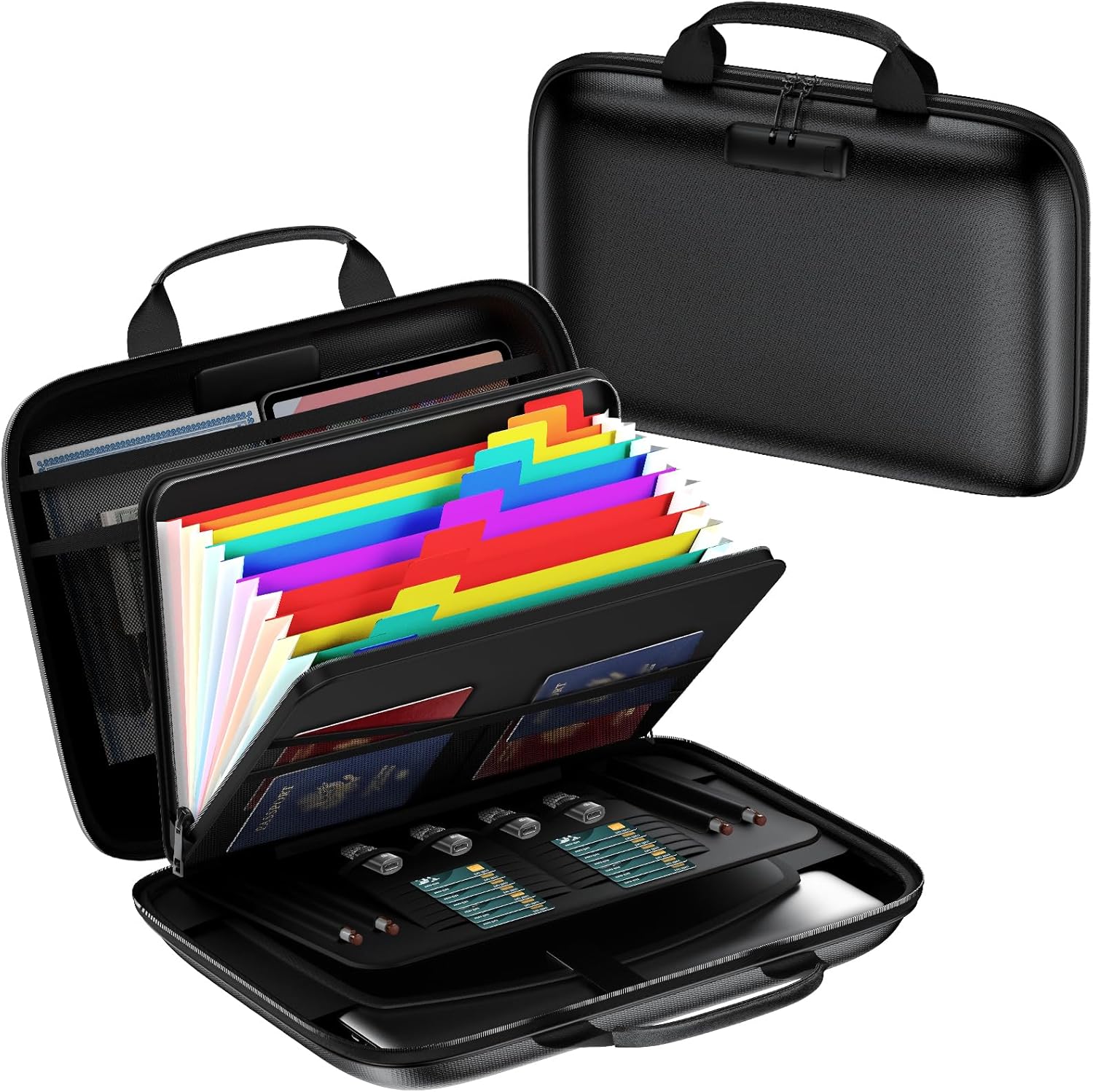 Fireproof Document Box with Lock and Accordion File Organizer