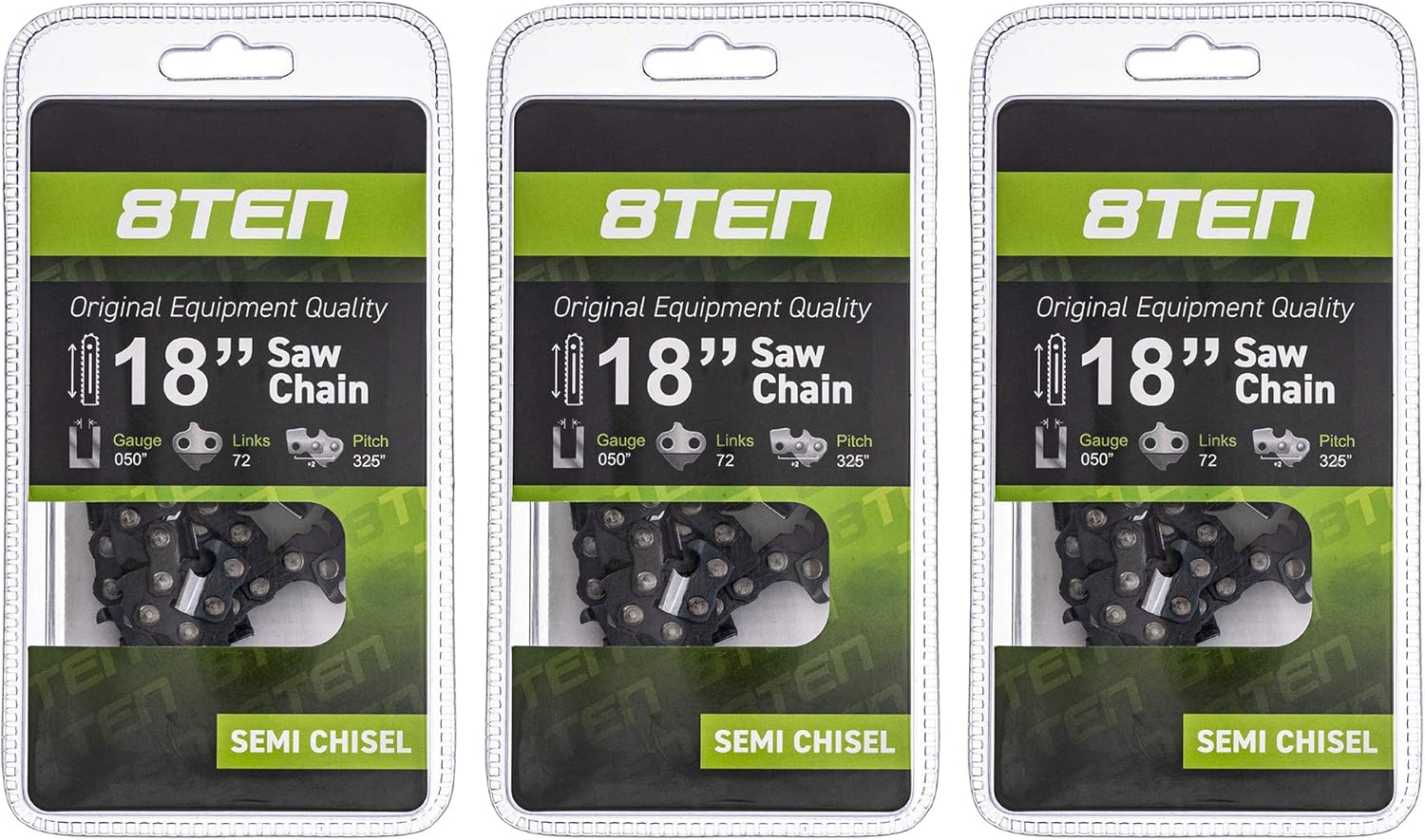 8TEN Chainsaw Chain for Husqvarna 240 18 inch .050 .325 (3 Pack)
