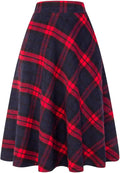Womens Green Red Plaid Wool Skirt - A-Line Tartan Maxi