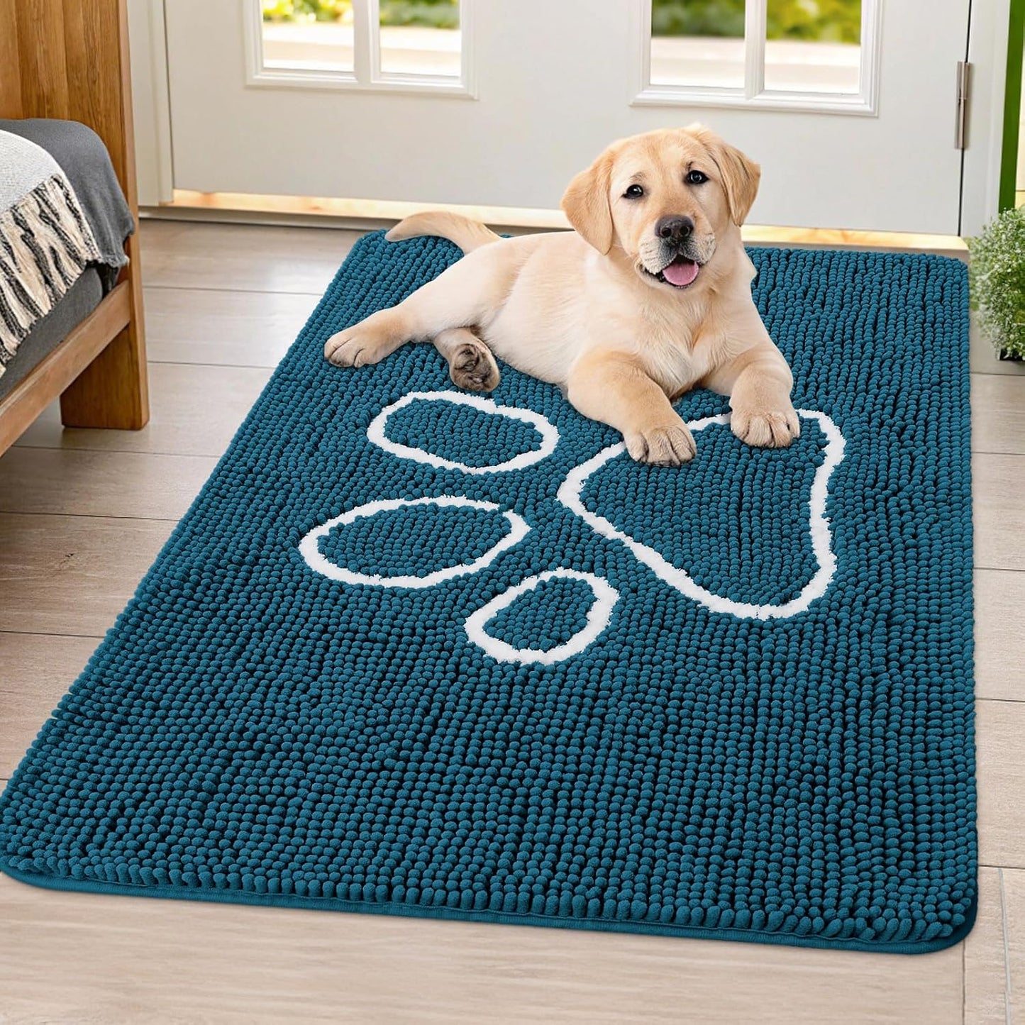 Smiry Dog Door Mat for Muddy Paws - Absorbent Chenille Rug
