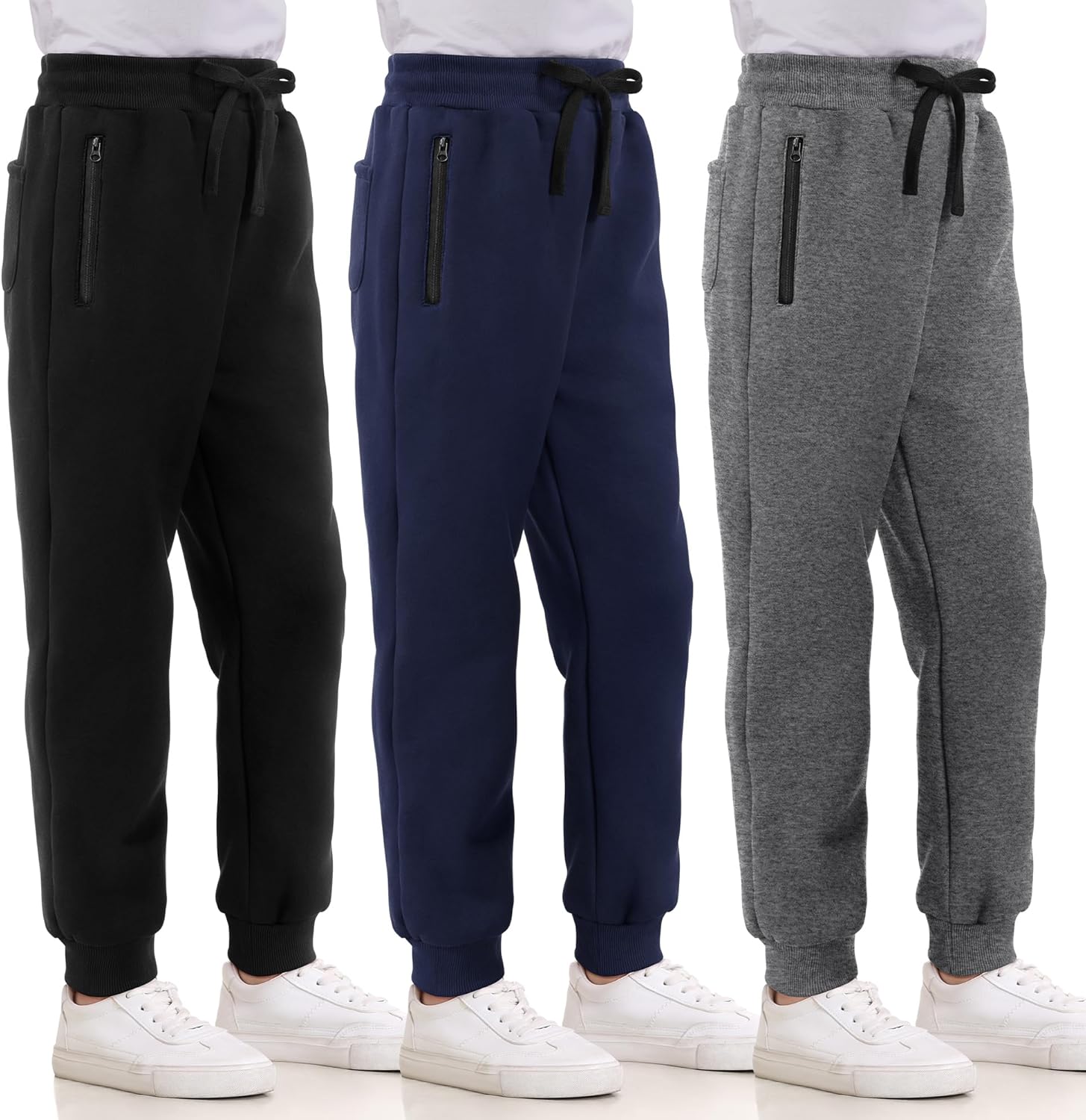 Boys Sweatpants Fleece Cotton Athletic Pants with Zipper Pockets