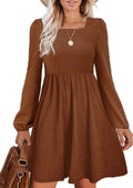 Womens Babydoll Dress Square Neck Long Sleeve Knee Length (Style P2RF)