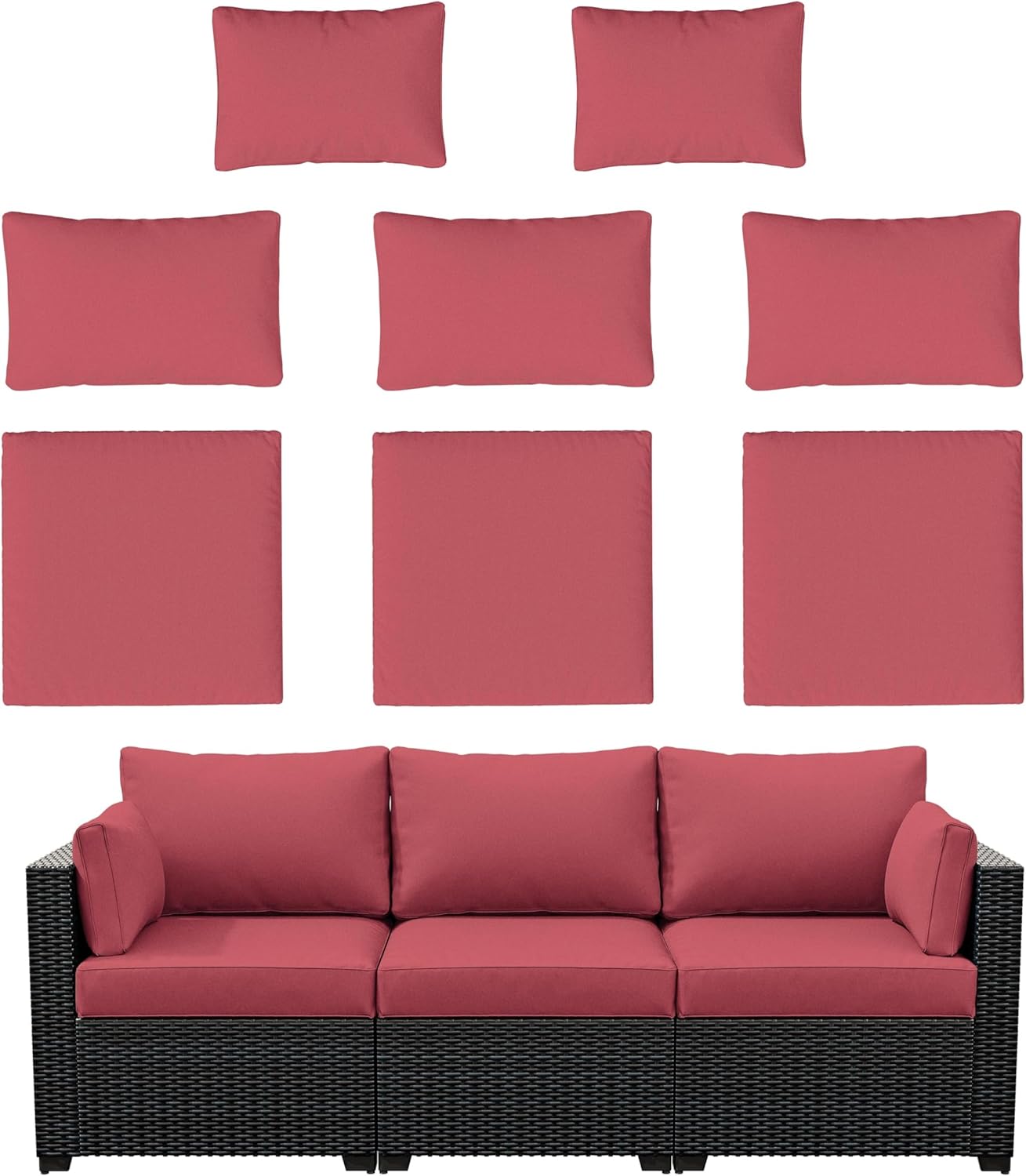8p Outdoor Cushion Slipcovers for 3-Seat Rattan Sofa Furniture