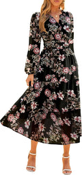 Simplee Women's Floral Boho Long Sleeve Maxi Dress - Flowy Wedding