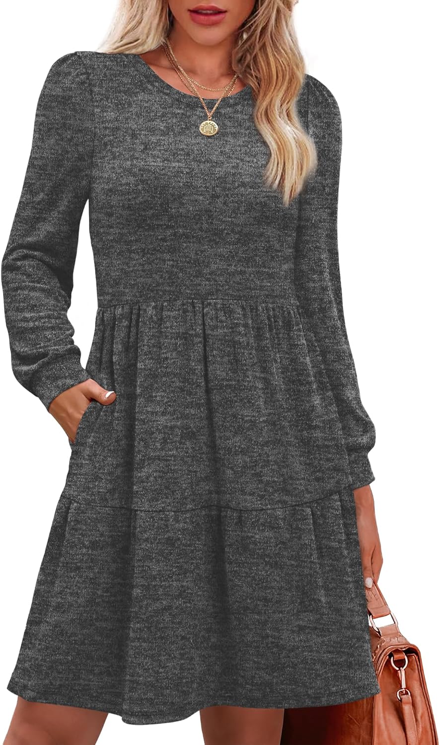 OFEEFAN Womens Long Sleeve Fall Dresses with Pockets for 2025
