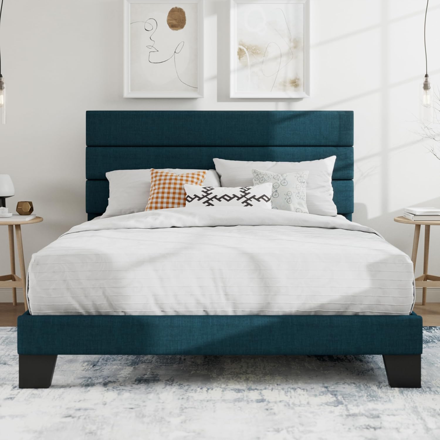 SHA CERLIN Queen Platform Bed Frame with Upholstered Headboard