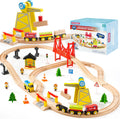 60PCS Wooden Train Set Construction Express - Engineering Crane Play