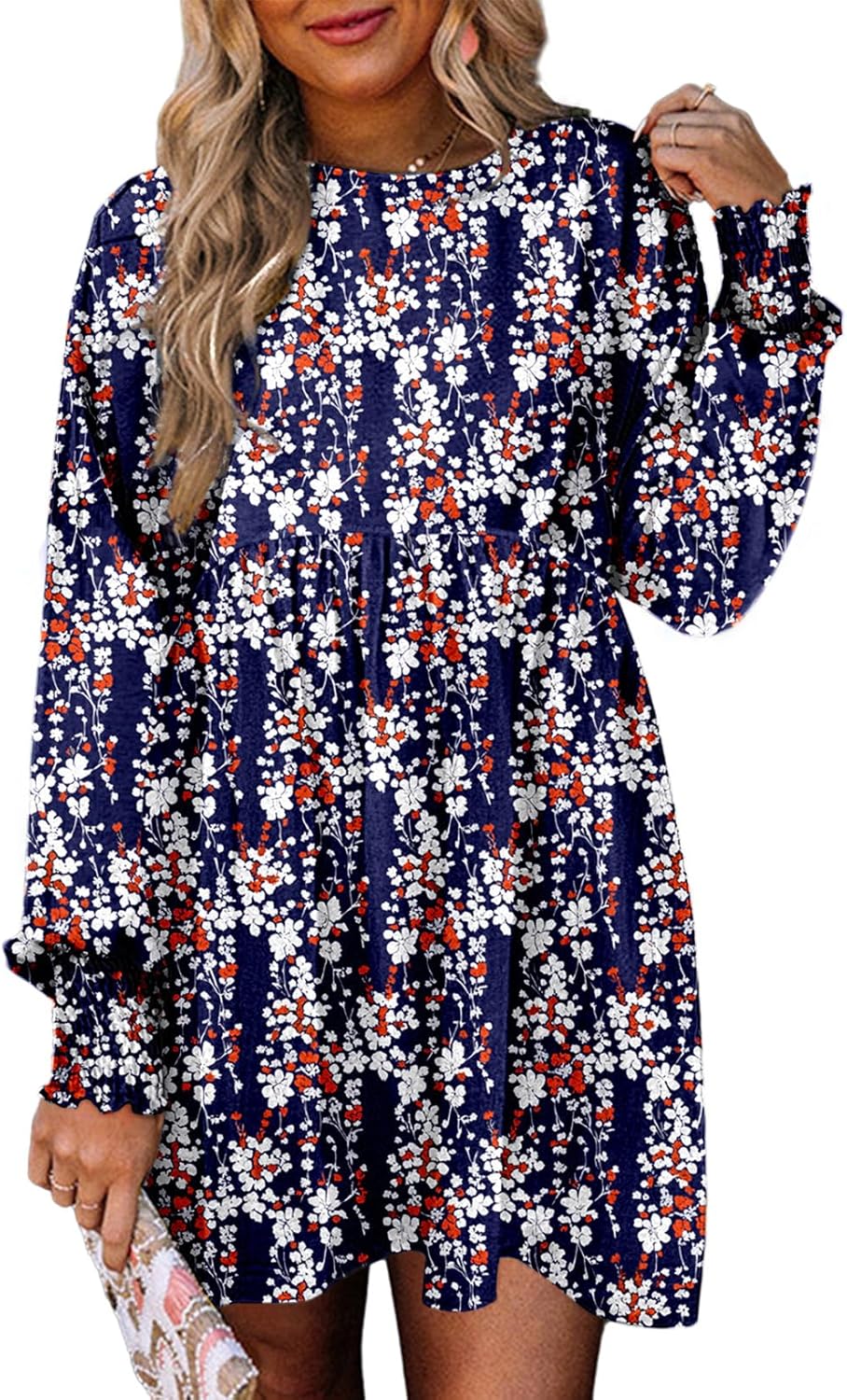 Dokotoo Womens Fall Dress Long Sleeve Floral Boho Mini Dress