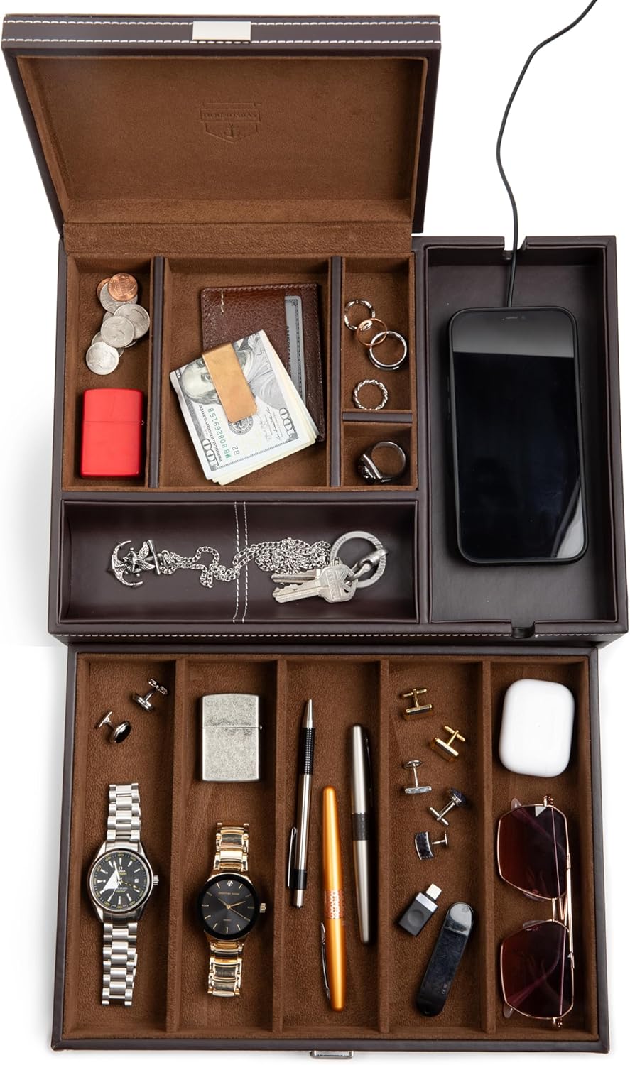 HOUNDSBAY Men's Watch Box & Organizer with Charging Station
