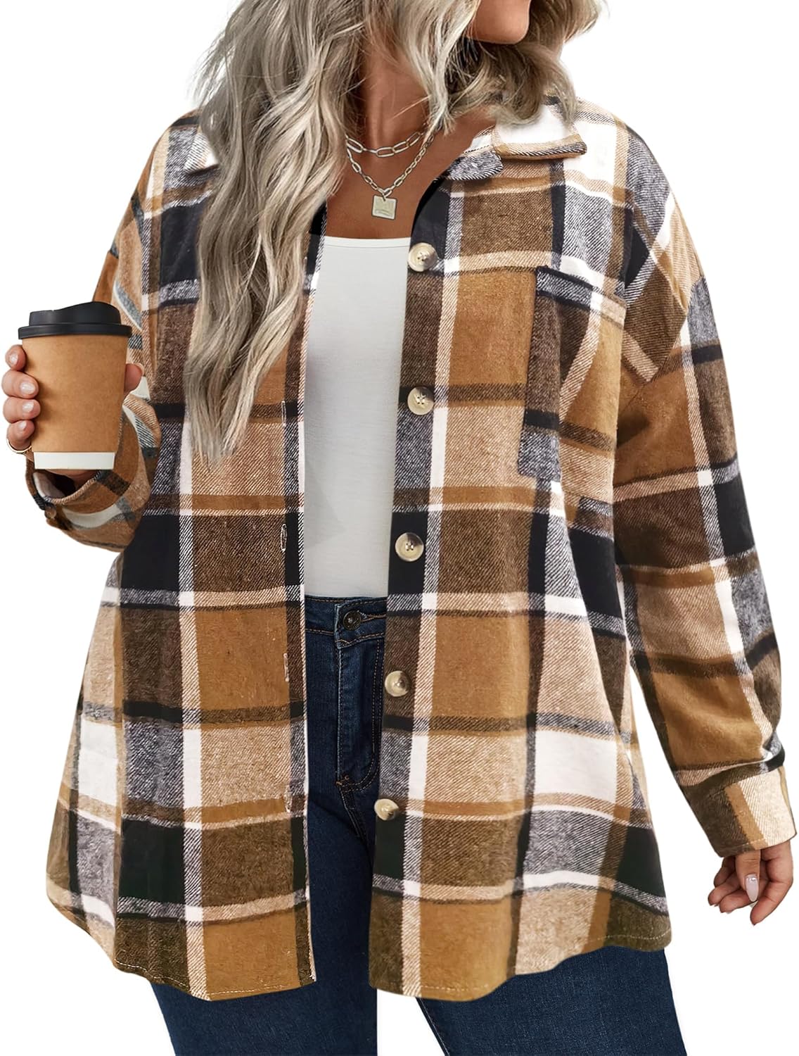 Plus Size Plaid Shacket for Women - Stylish and Comfortable