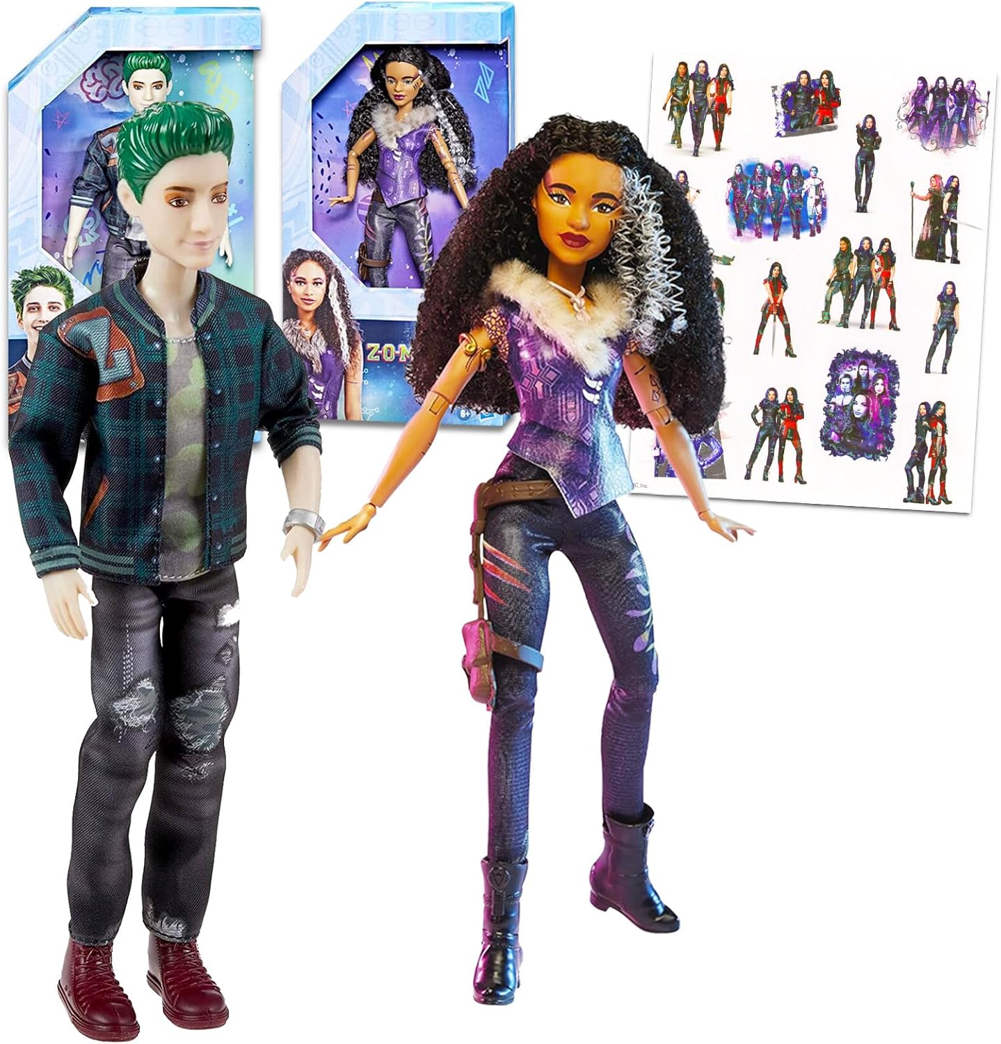 Disney Zombies Dolls Set for Girls with Zed and Willa Plus Stickers