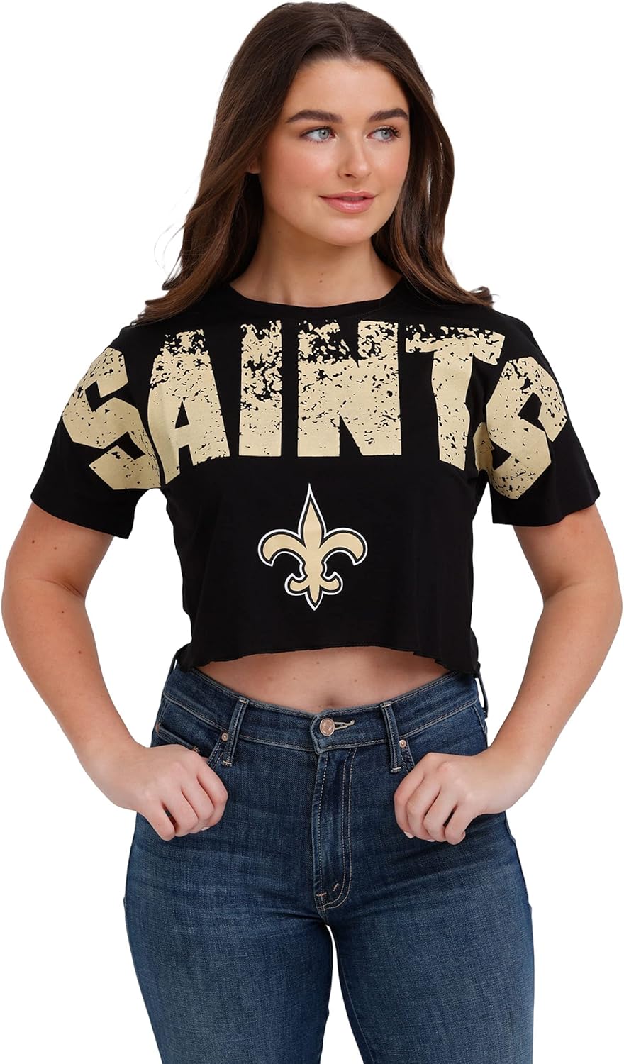 FOCO NFL Womens Team Logo Distressed Crop Top Shirt for Fans