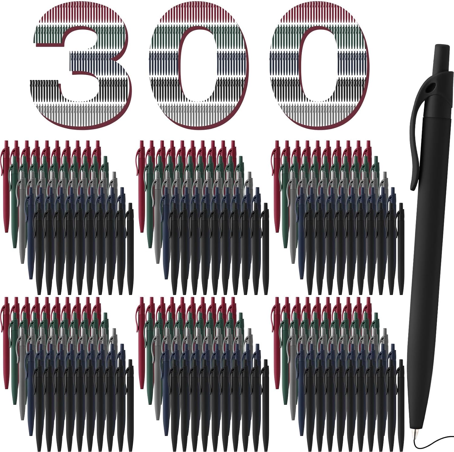 300 Pack Black Pens Bulk Retractable No Bleed Smooth Writing