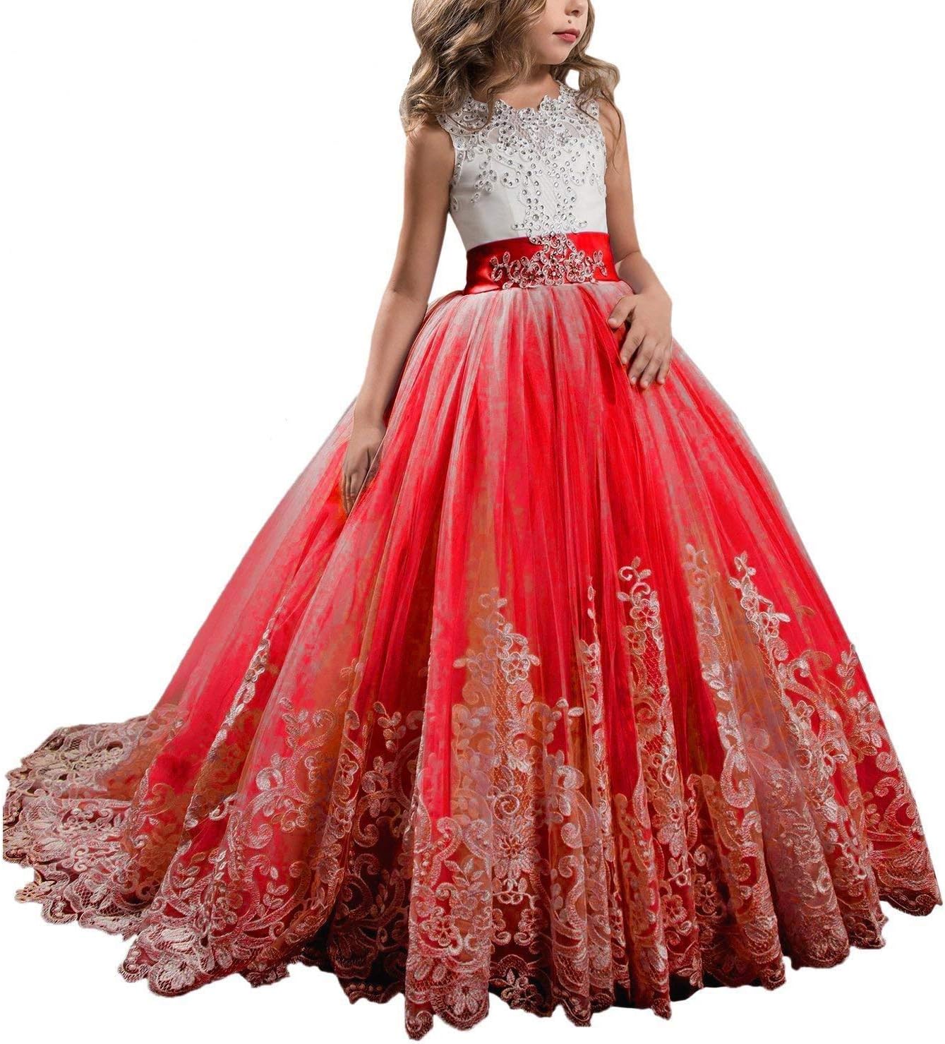 Princess Lilac Long Girls Pageant Dresses for Kids Prom Events