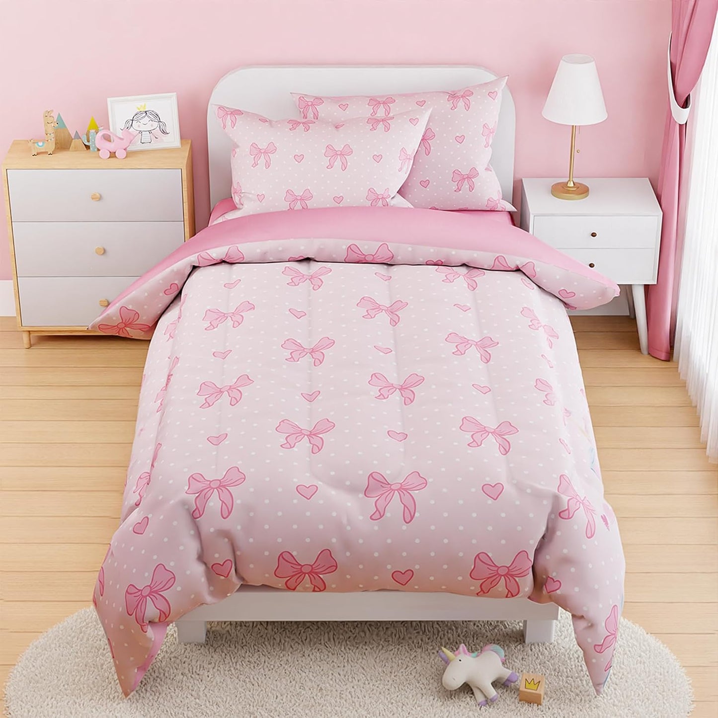 SANDJEST Bow Comforter Set for Kids Girls - Cozy Bedding Set