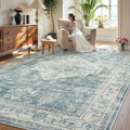 LIVEBOX Washable Area Rug 6x9 - Low-Pile Blue Boho Oriental Rug