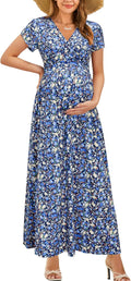 Maternity Maxi Wrap V Neck Dress for Women - Breathable Stretch Fit