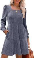 Womens Square Neck Long Sleeve Fall Dress - Soft Stretch Sweater