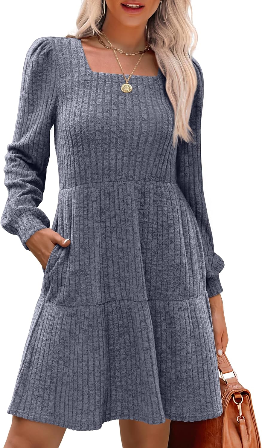 Stylish Womens Square Neck Long Sleeve Fall Dresses for All Occasions