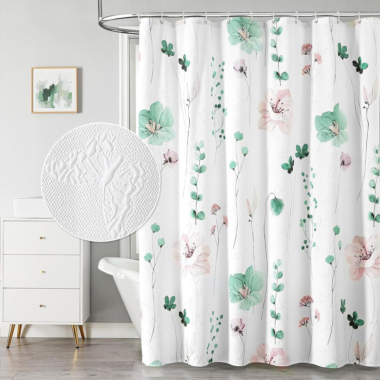 QiyI Extra Long Shower Curtain 72 x 84 with Modern Floral Design