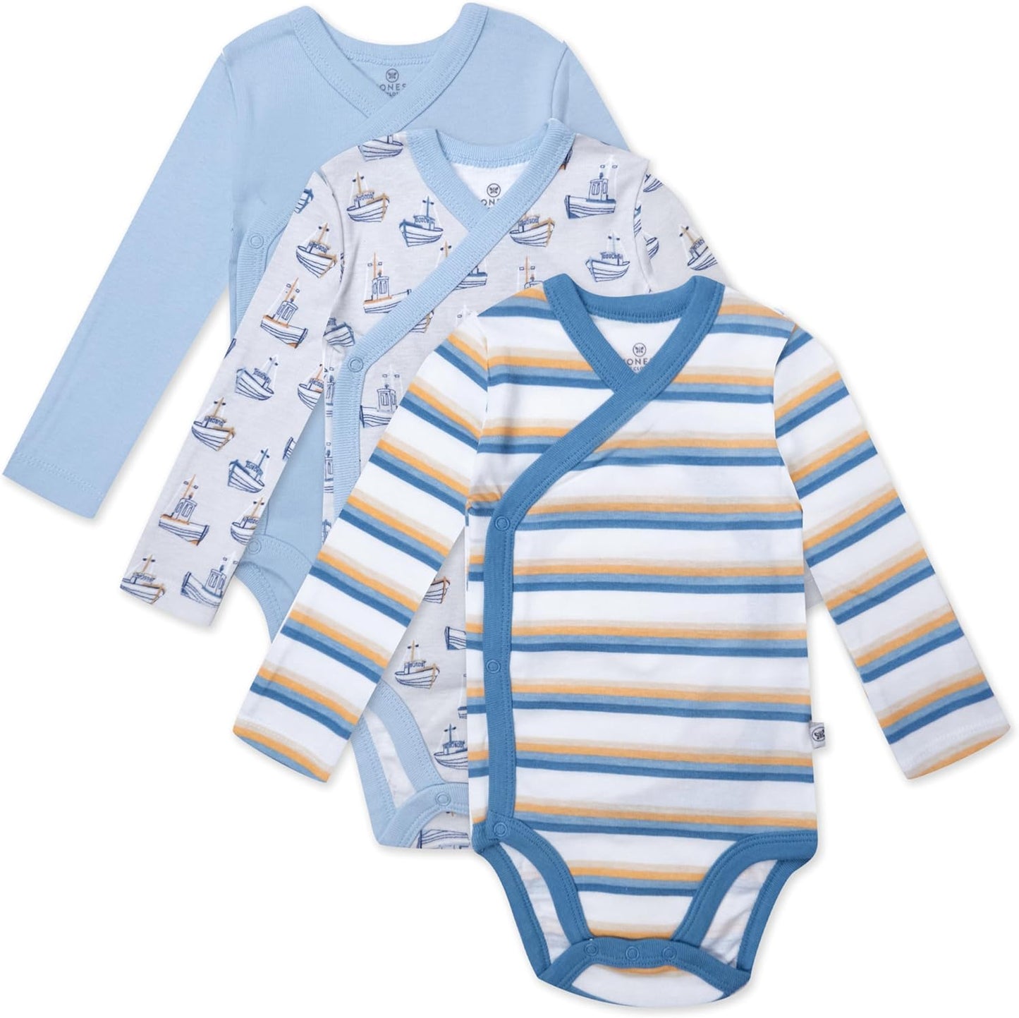 HonestBaby Organic Cotton Long Sleeve Side-Snap Bodysuits 3-Pack
