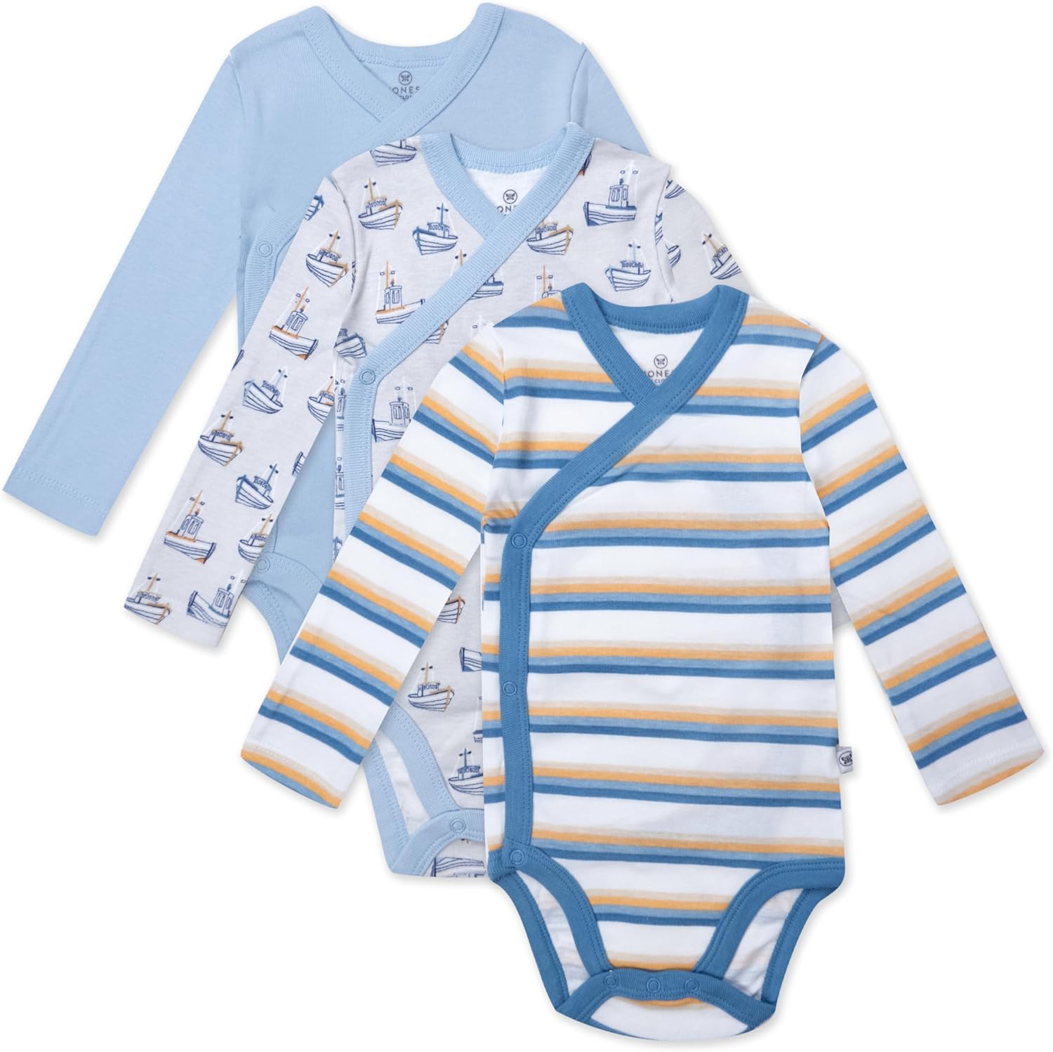 HonestBaby Organic Cotton Long Sleeve Side-Snap Bodysuits 3-Pack