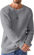 Waffle Textured Crewneck Pullover Sweater - Casual Loose Fit