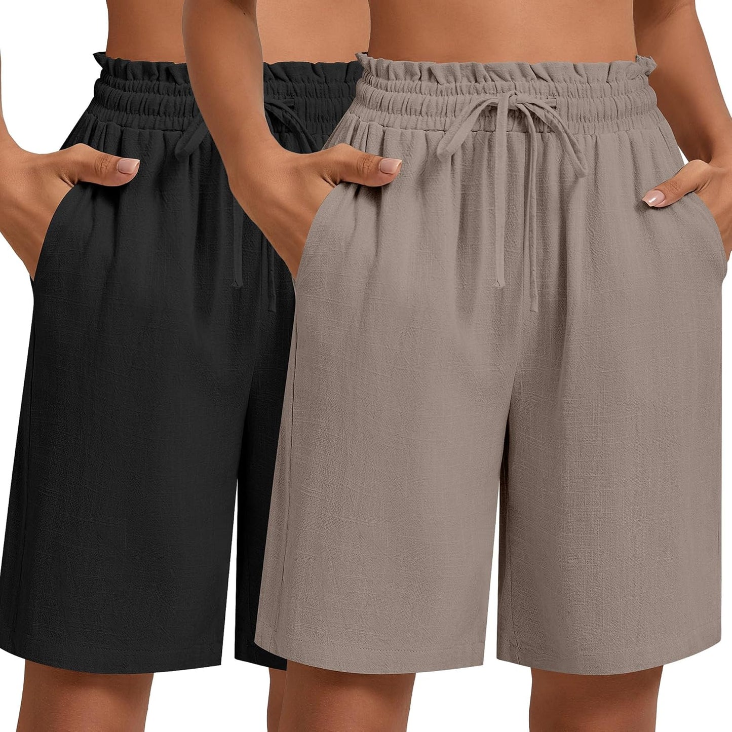 Linen Summer Shorts for Women - Casual Bermuda Wide Leg Style