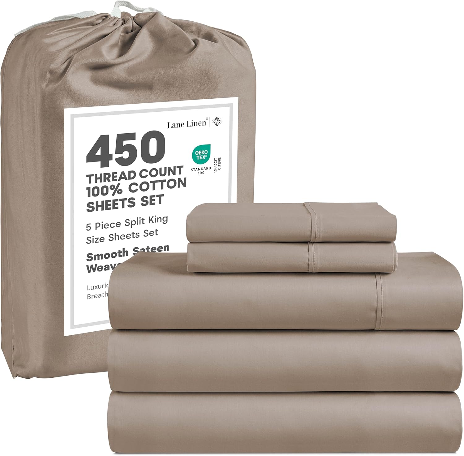 Split King Sheet Set by Lane Linen - 450 Thread Count Cotton