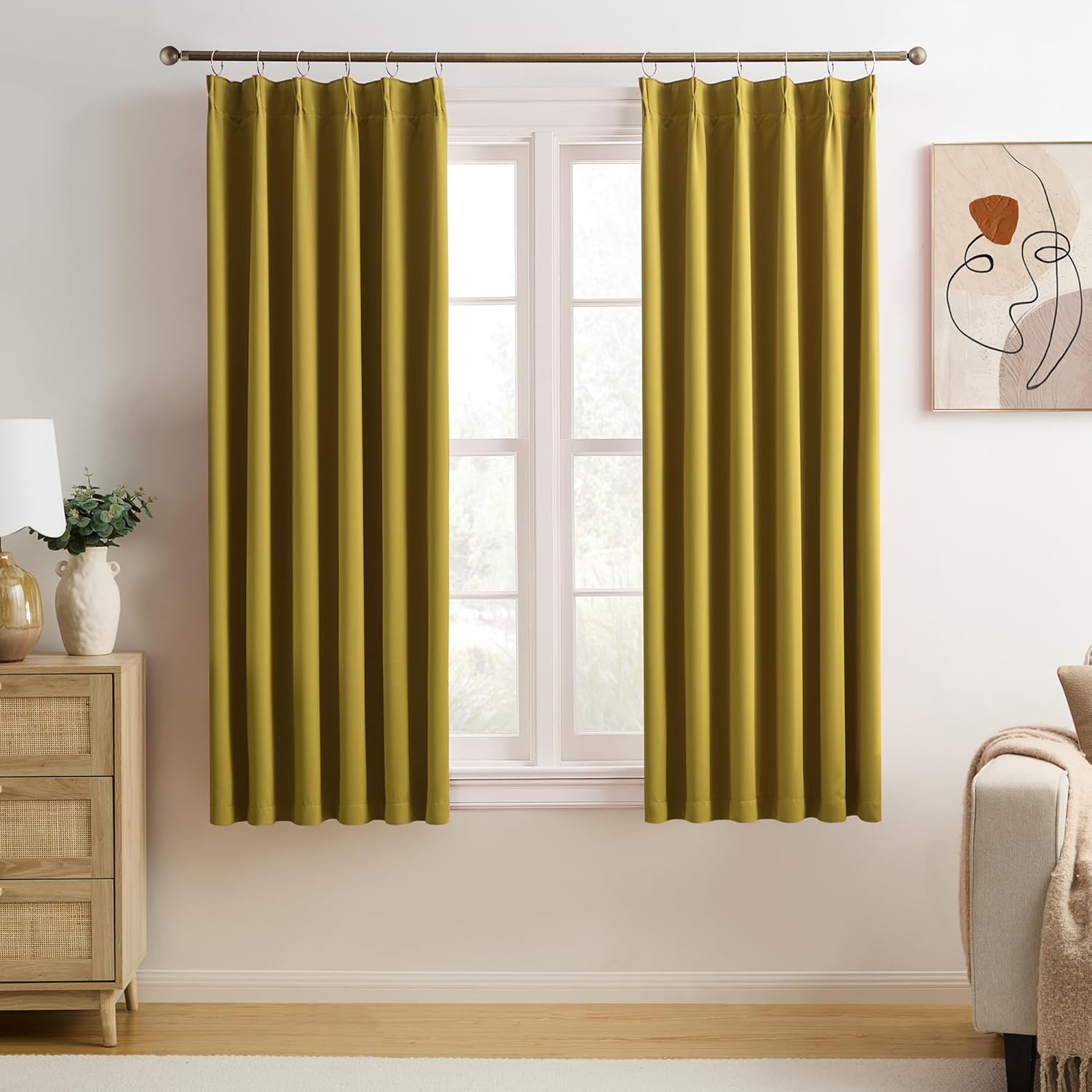 Pinch Pleated Curtains Set for Noise Cancelling and Privacy
