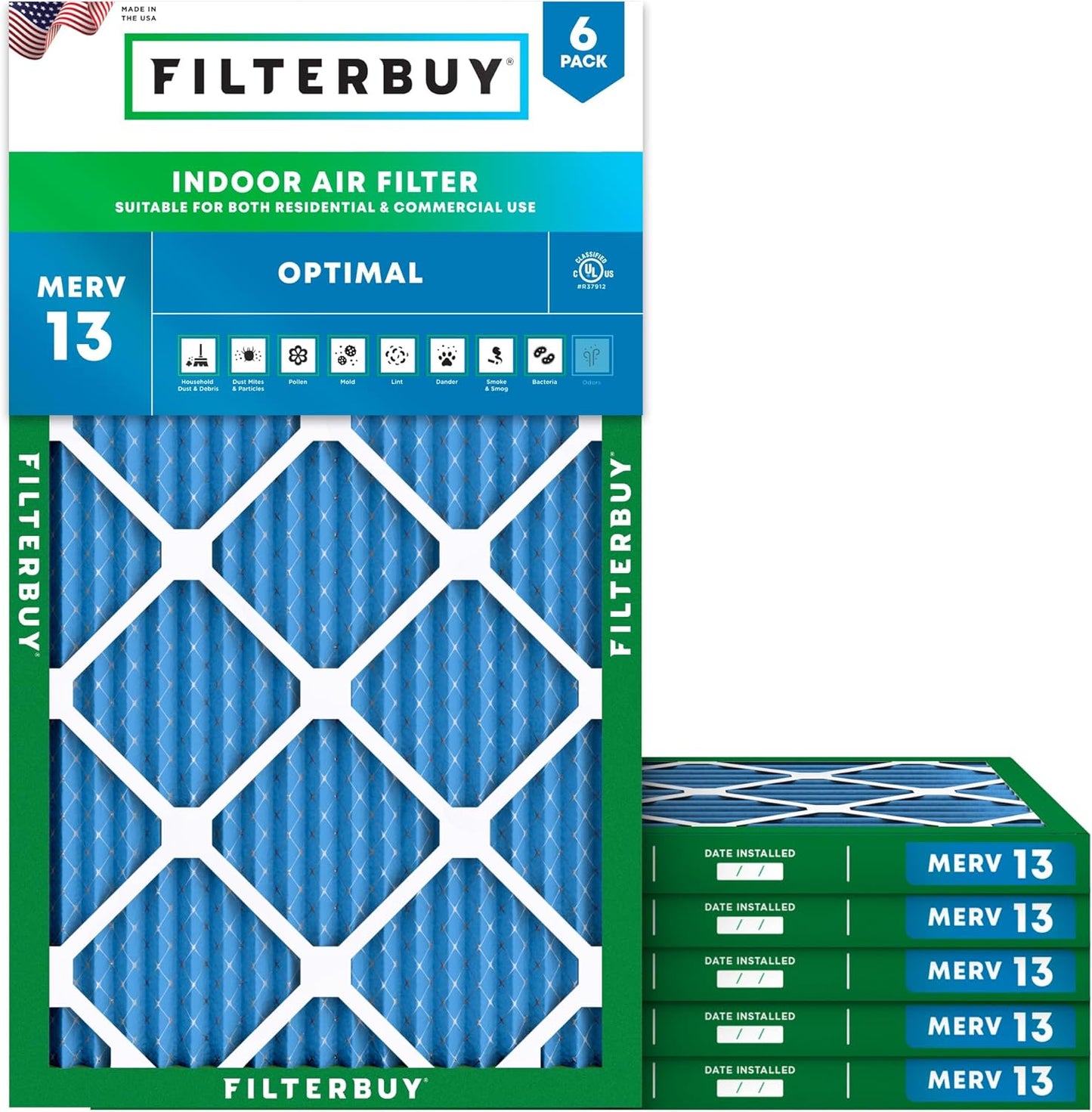 Filterbuy 20x32x1 Air Filter MERV 13 for Smoke & Allergy Defense