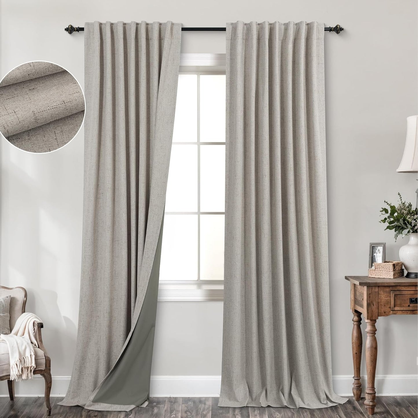 KOUFALL Neutral Blackout Curtains for Living Room and Bedroom