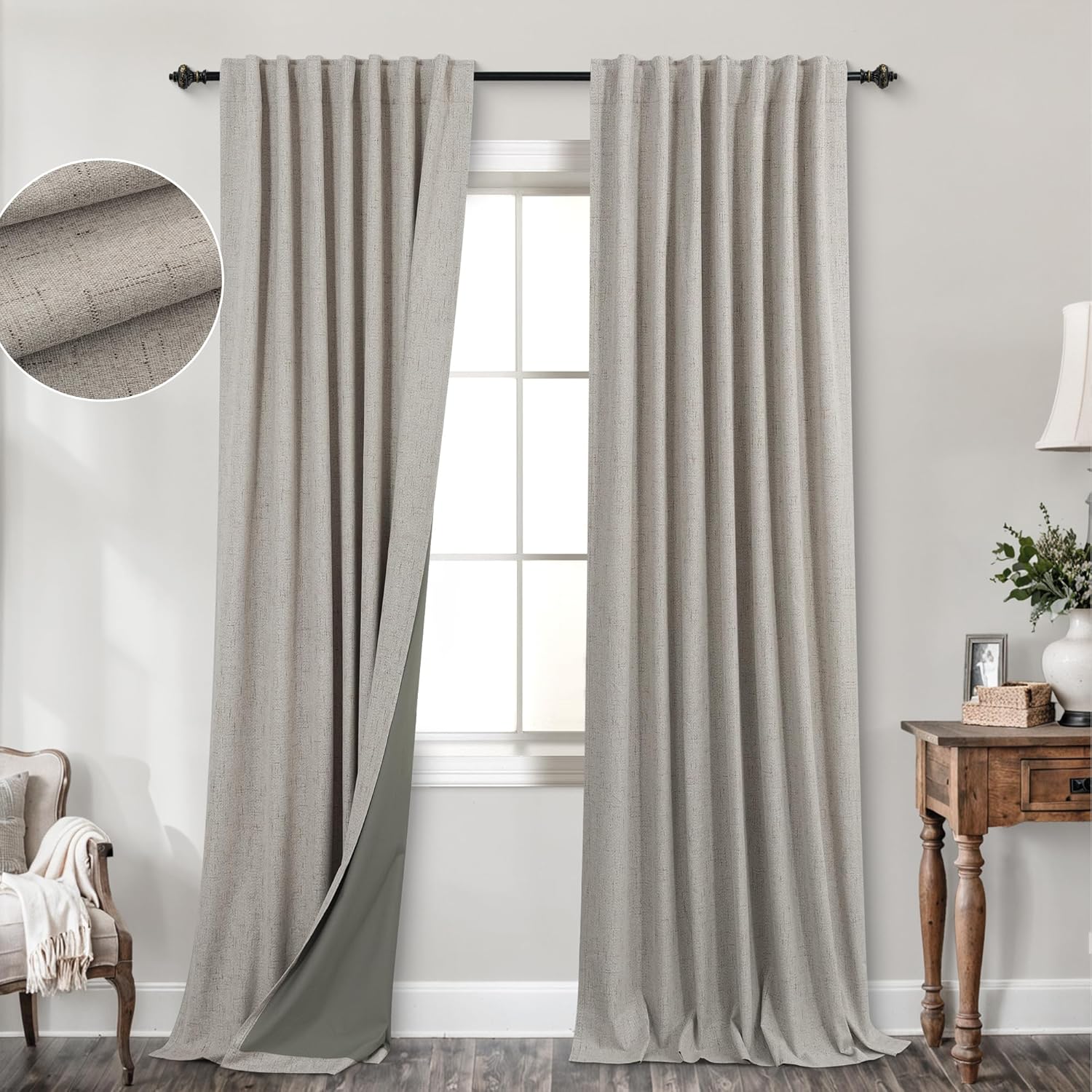 KOUFALL Neutral Blackout Curtains for Living Room and Bedroom