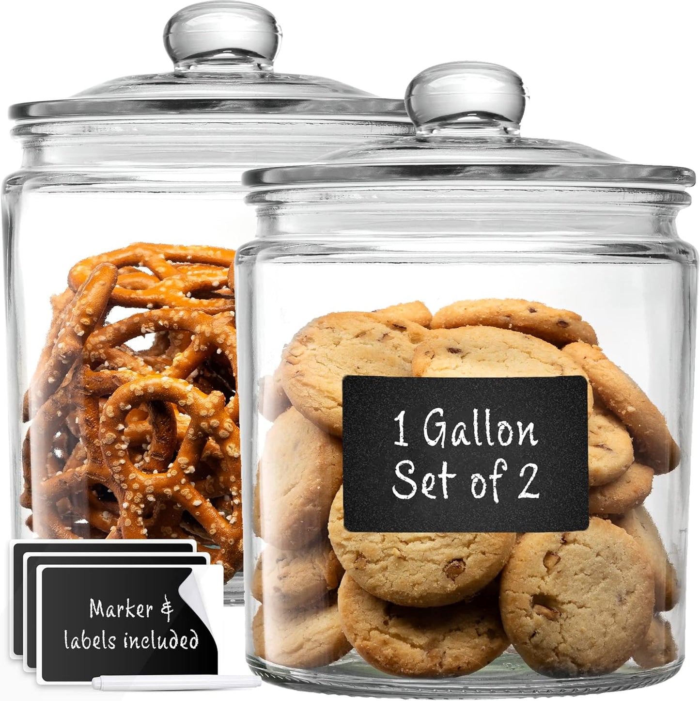 1 Gallon Glass Cookie Jars Set of 2 with Airtight Lids