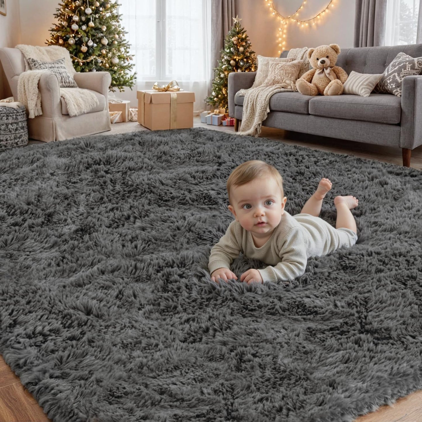 4x6 Area Rugs for Living Room: Soft Fluffy Shag Gray Rug