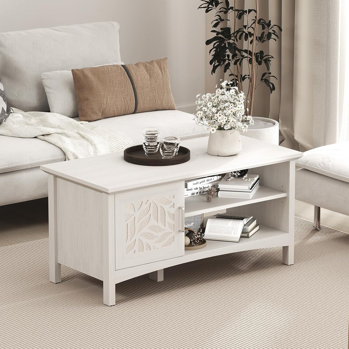 Bonzy Home Modern Mirror Coffee Table | Stylish Storage Solution