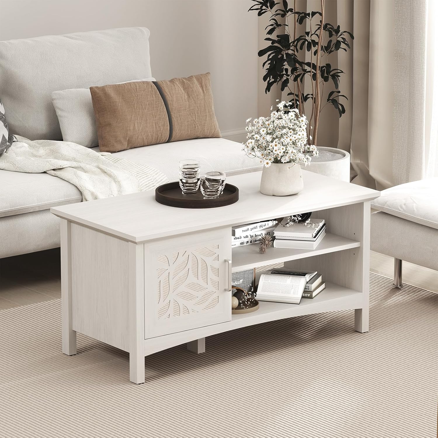 Bonzy Home Modern Mirror Coffee Table | Stylish Storage Solution