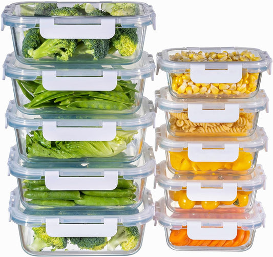 10-Pack Glass Storage Containers with Lids for Meal Prep