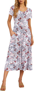 Women's Summer Short Sleeve Tiered Flowy Maxi Dress - Comfortable SIZE