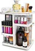 360 Makeup Organizer Grey Rustic Wood Carousel - Rotating Storage