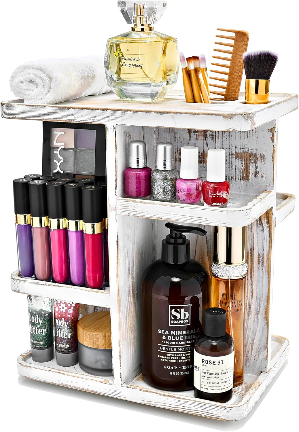 Sorbus 360 Makeup Organizer - Rustic Wood Carousel for Cosmetics